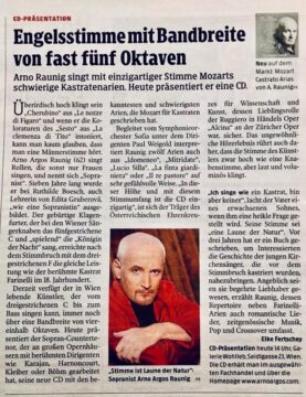 Arno Raunig: Mozart - Castrato Arias Engelsstimme mit Bandbreite von fast fünf Oktaven (Artikel 2019)