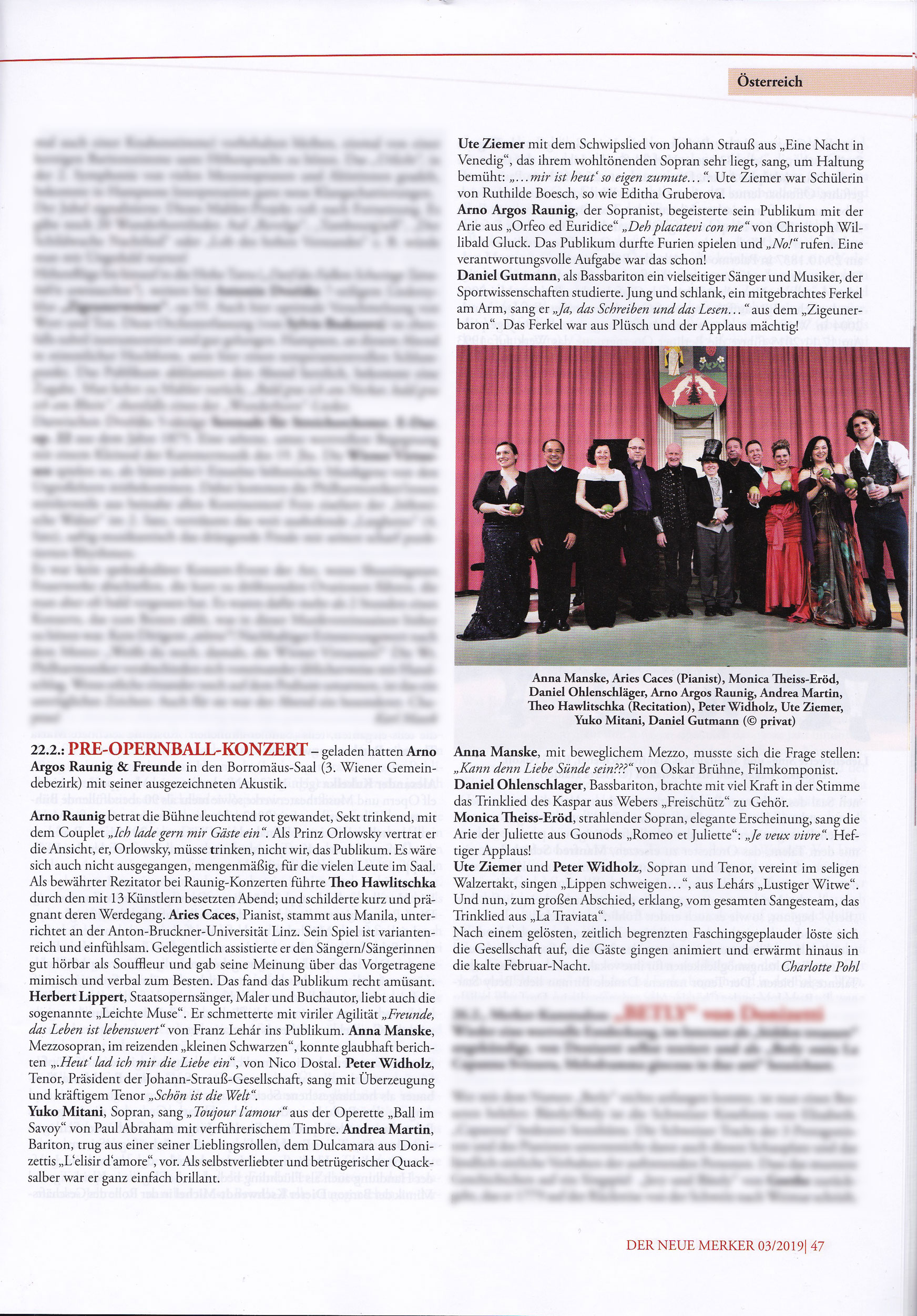 Kritik PRE-OPERNBALL-KONZERT 22.2.2019, Wien, Arno Raunig und Freunde in den Borromäus-Saal